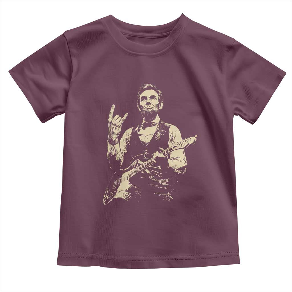 Rock And Roll Abraham Lincoln Playing Guitar Toddler T Shirt Vintage Patriotic Music Gift TS12 Maroon Print Your Wear