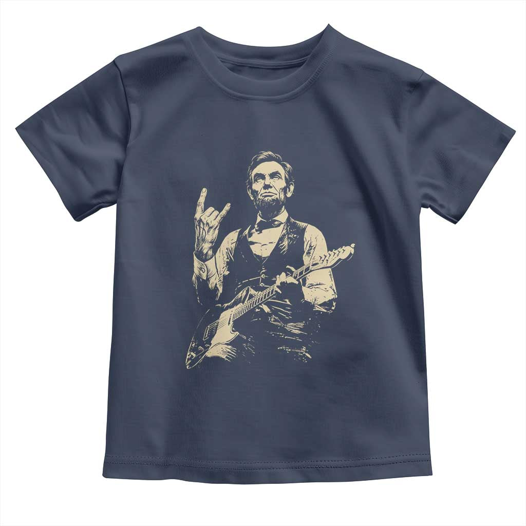 Rock And Roll Abraham Lincoln Playing Guitar Toddler T Shirt Vintage Patriotic Music Gift TS12 Navy Print Your Wear