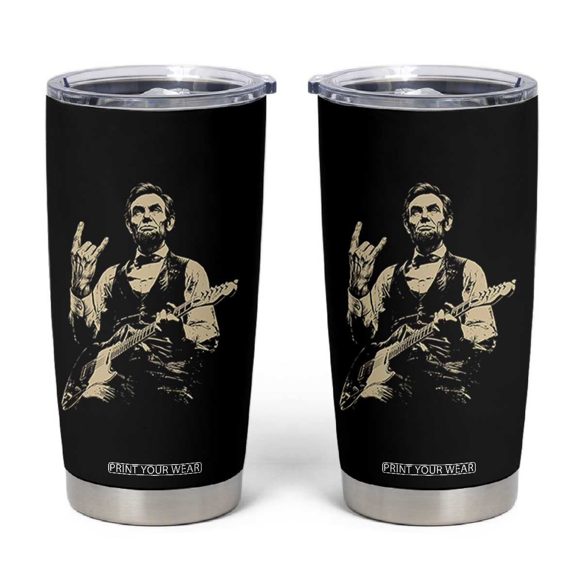 Rock And Roll Abraham Lincoln Playing Guitar Tumbler Cup Vintage Patriotic Music Gift TS12 Black Print Your Wear