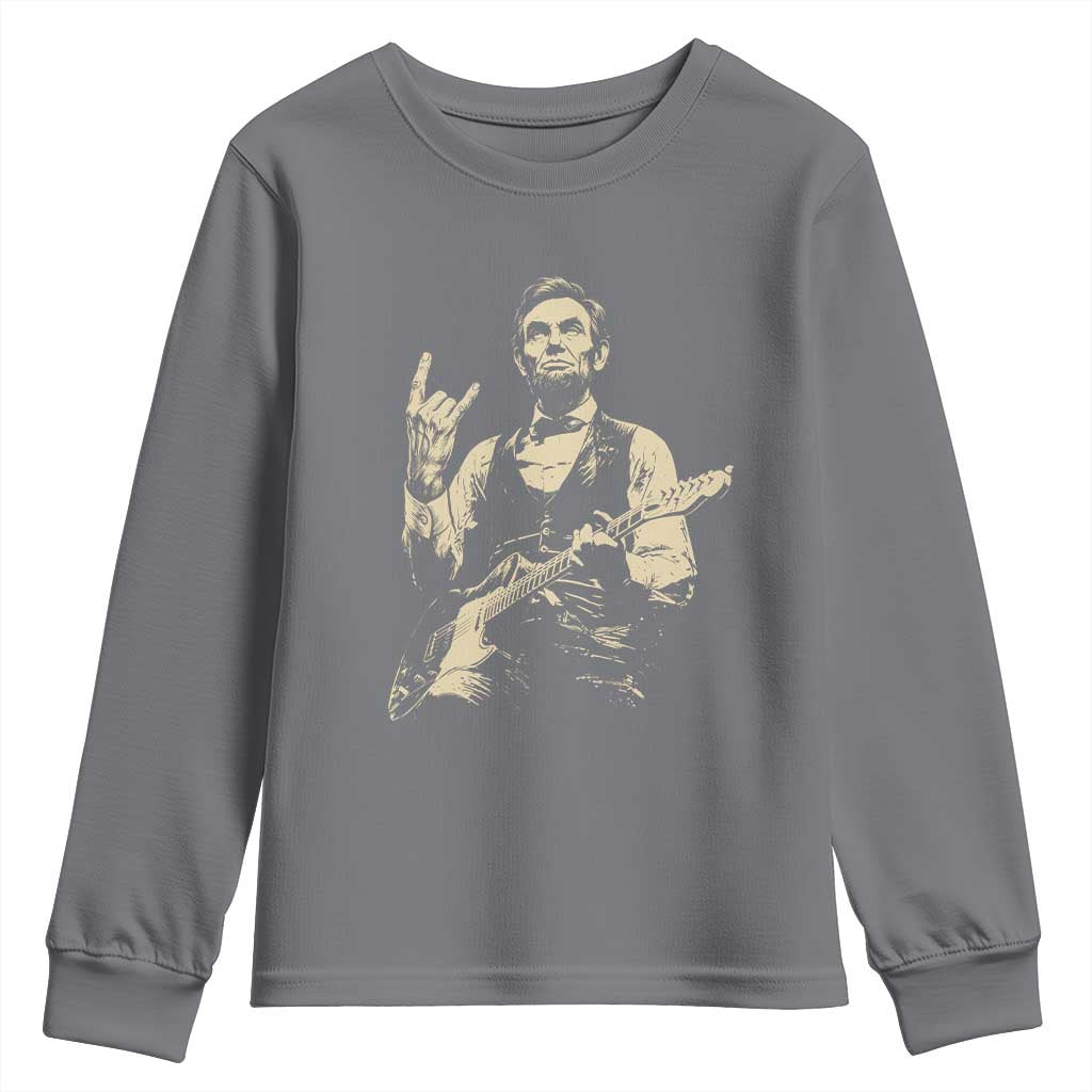 Rock And Roll Abraham Lincoln Playing Guitar Youth Sweatshirt Vintage Patriotic Music Gift TS12 Charcoal Print Your Wear