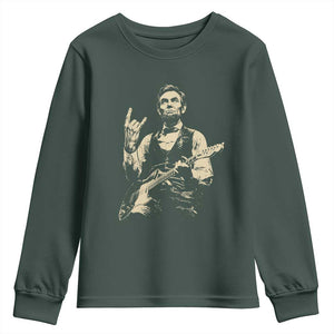 Rock And Roll Abraham Lincoln Playing Guitar Youth Sweatshirt Vintage Patriotic Music Gift TS12 Dark Forest Green Print Your Wear