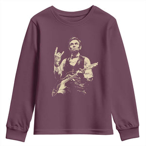 Rock And Roll Abraham Lincoln Playing Guitar Youth Sweatshirt Vintage Patriotic Music Gift TS12 Maroon Print Your Wear