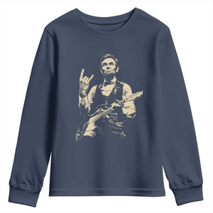 Rock And Roll Abraham Lincoln Playing Guitar Youth Sweatshirt Vintage Patriotic Music Gift TS12 Navy Print Your Wear