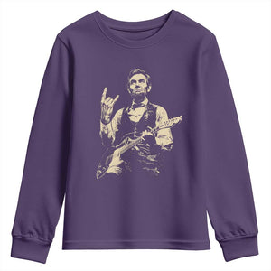 Rock And Roll Abraham Lincoln Playing Guitar Youth Sweatshirt Vintage Patriotic Music Gift TS12 Purple Print Your Wear
