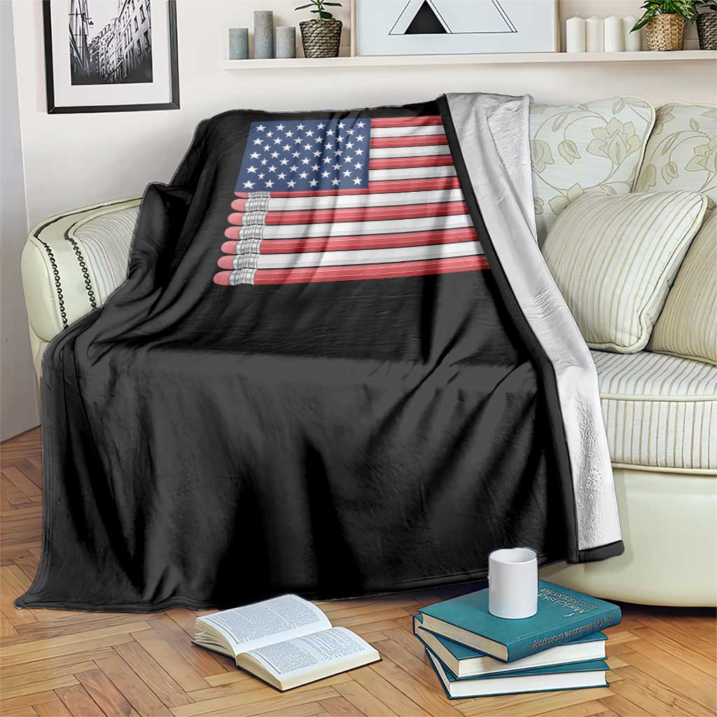 Pencil Stripes USA Flag Throw Blanket Proud American Teacher Graduation Gift TS12 Print Your Wear