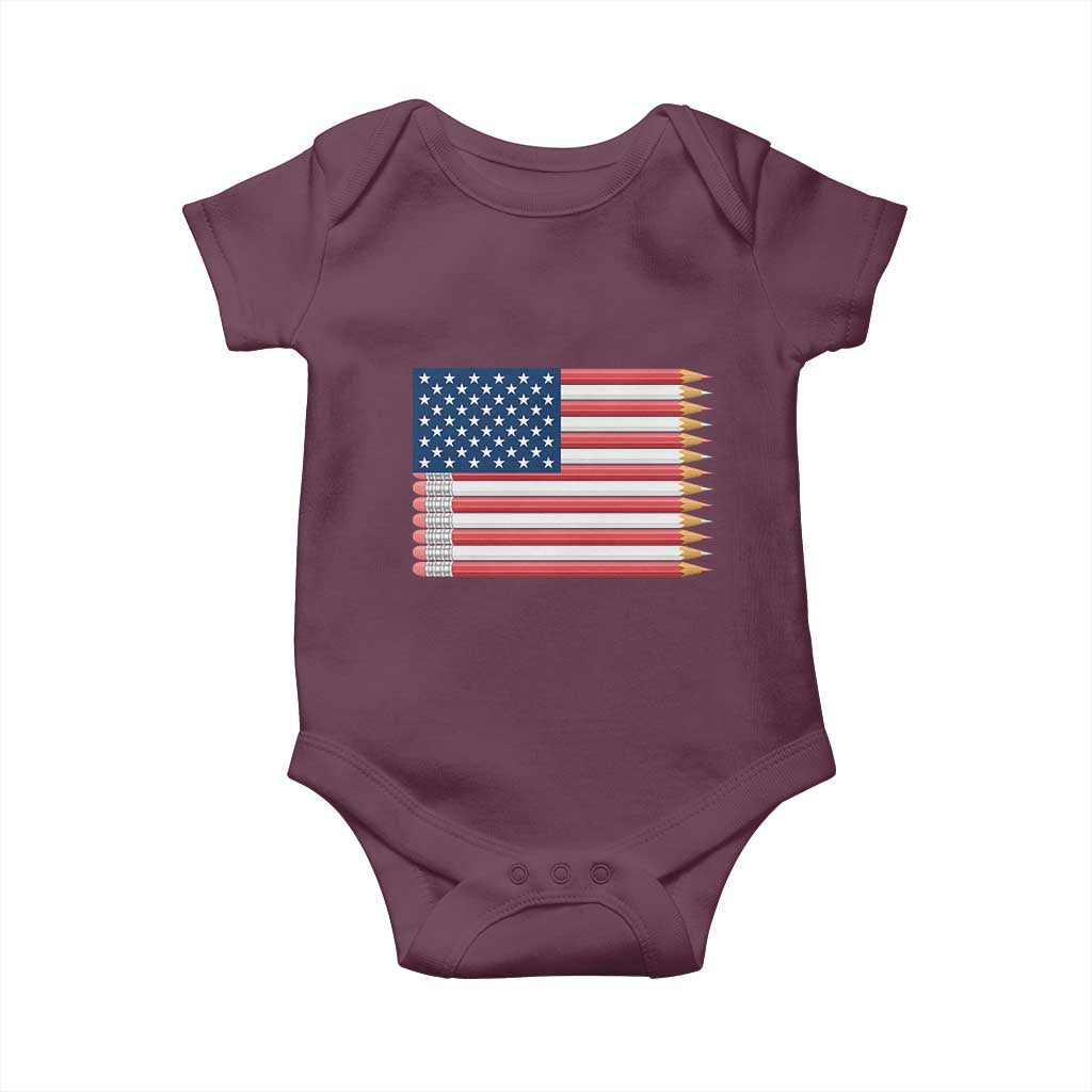 Pencil Stripes USA Flag Baby Onesie Proud American Teacher Graduation Gift TS12 Maroon Print Your Wear
