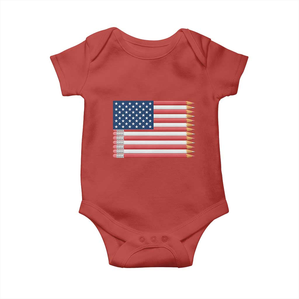Pencil Stripes USA Flag Baby Onesie Proud American Teacher Graduation Gift TS12 Red Print Your Wear