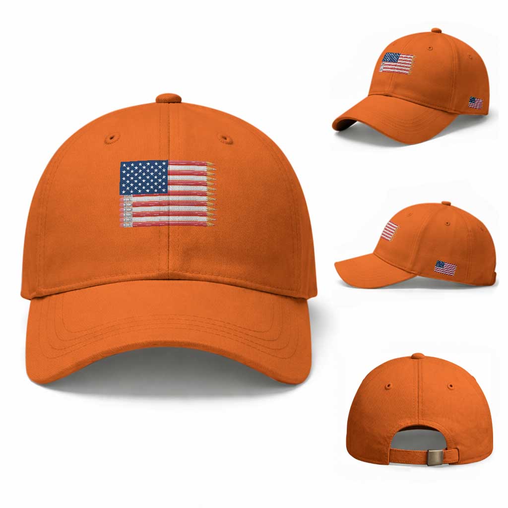 Pencil Stripes USA Flag Baseball Cap Proud American Teacher Graduation Gift TS12 Baseball Cap Universal Fit Orange Print Your Wear