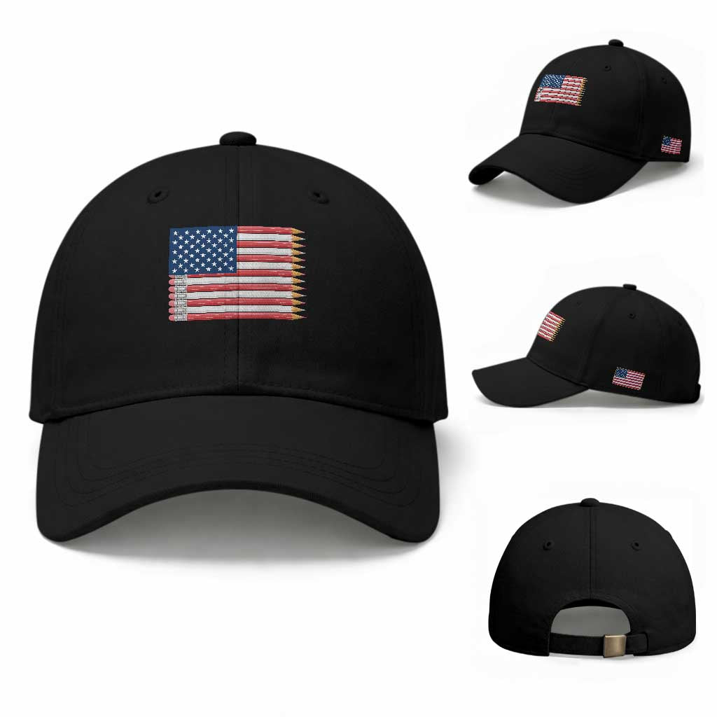 Pencil Stripes USA Flag Baseball Cap Proud American Teacher Graduation Gift TS12 Baseball Cap Universal Fit Black Print Your Wear