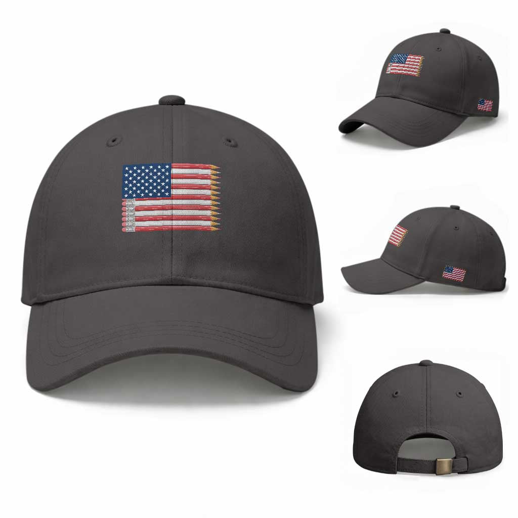 Pencil Stripes USA Flag Baseball Cap Proud American Teacher Graduation Gift TS12 Baseball Cap Universal Fit Dark Gray Print Your Wear