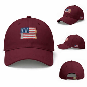 Pencil Stripes USA Flag Baseball Cap Proud American Teacher Graduation Gift TS12 Baseball Cap Universal Fit Maroon Print Your Wear