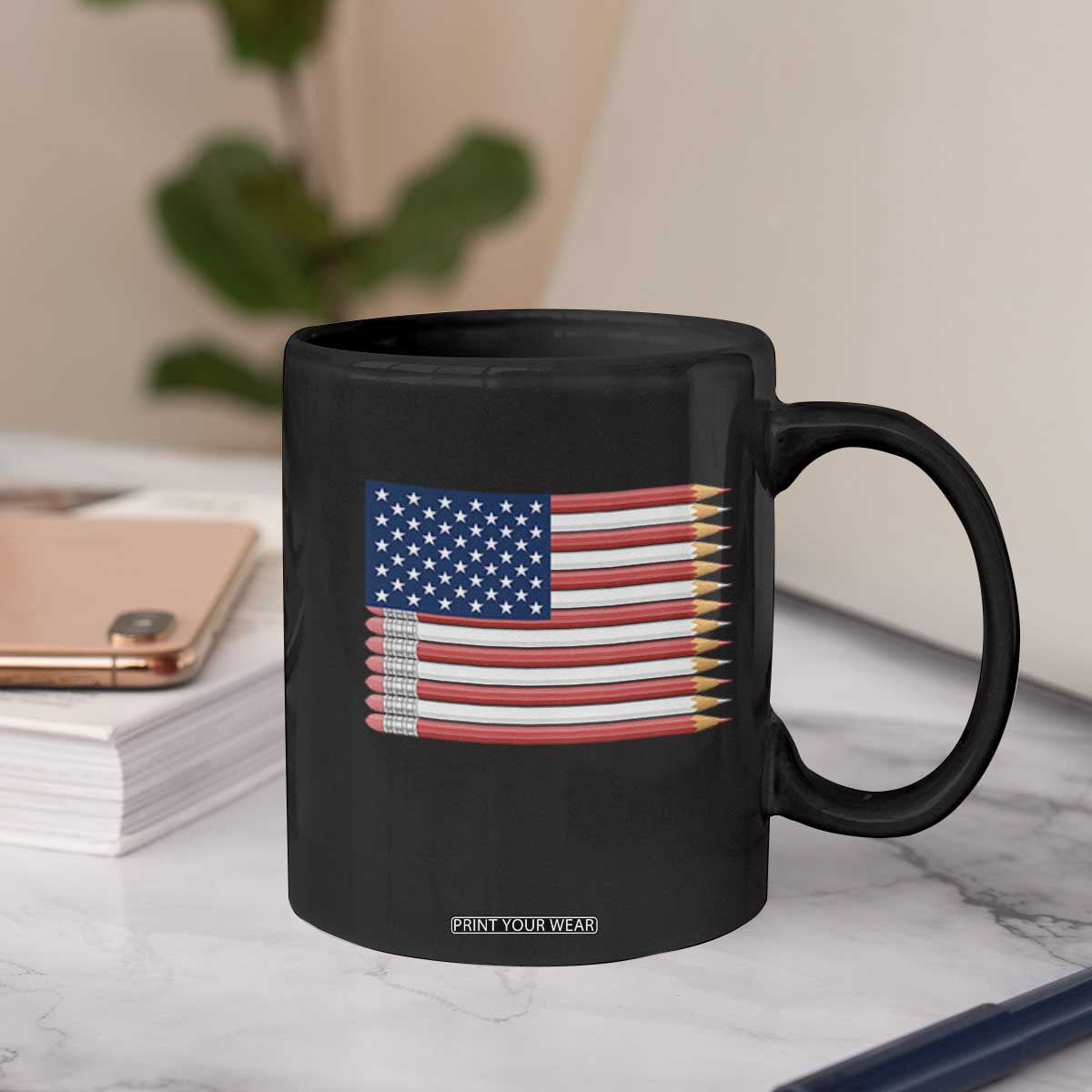 Pencil Stripes USA Flag Coffee Mug Proud American Teacher Graduation Gift TS12 Print Your Wear
