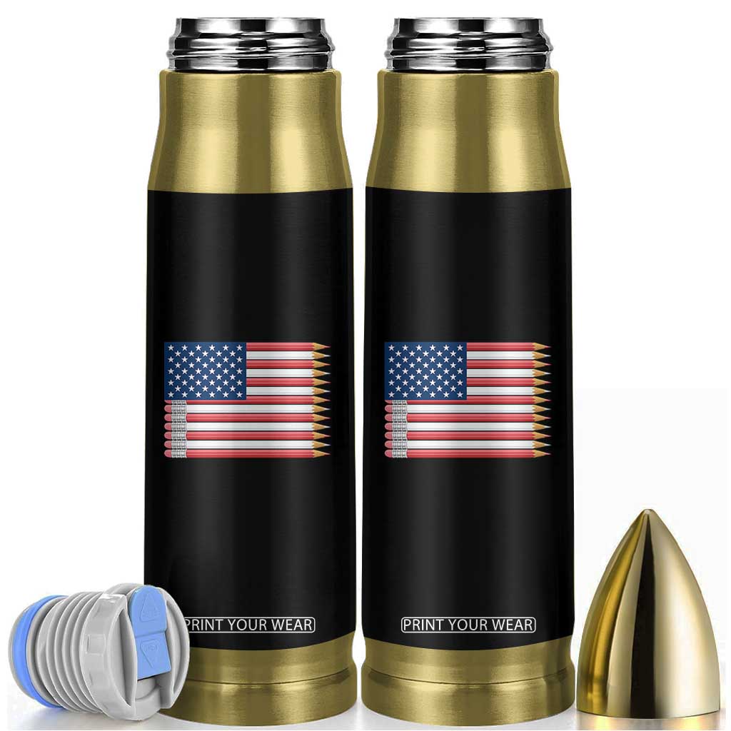 Pencil Stripes USA Flag Bullet Tumbler Proud American Teacher Graduation Gift TS12 Black Print Your Wear