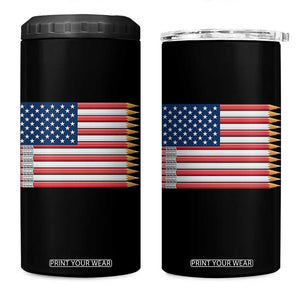Pencil Stripes USA Flag 4 in 1 Can Cooler Tumbler Proud American Teacher Graduation Gift TS12 One Size: 16 oz Black Print Your Wear