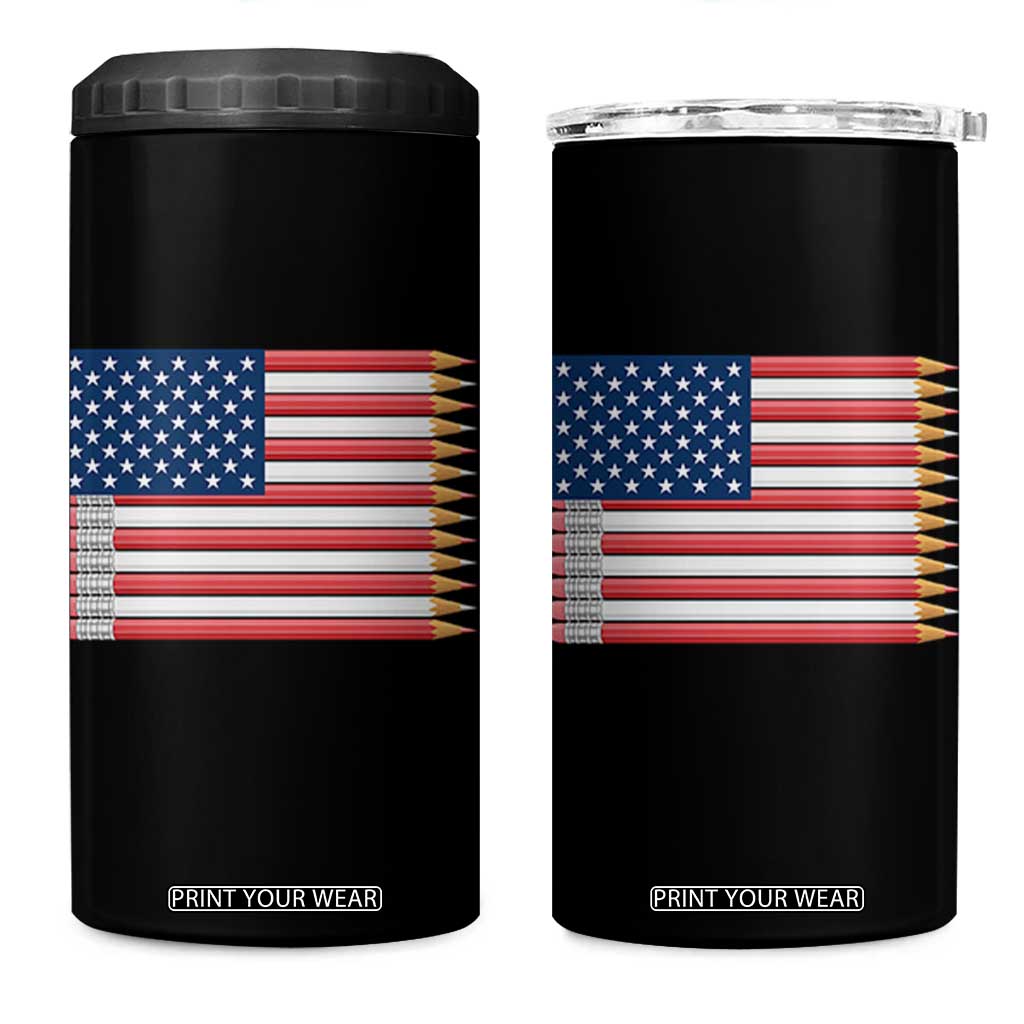 Pencil Stripes USA Flag 4 in 1 Can Cooler Tumbler Proud American Teacher Graduation Gift TS12 One Size: 16 oz Black Print Your Wear