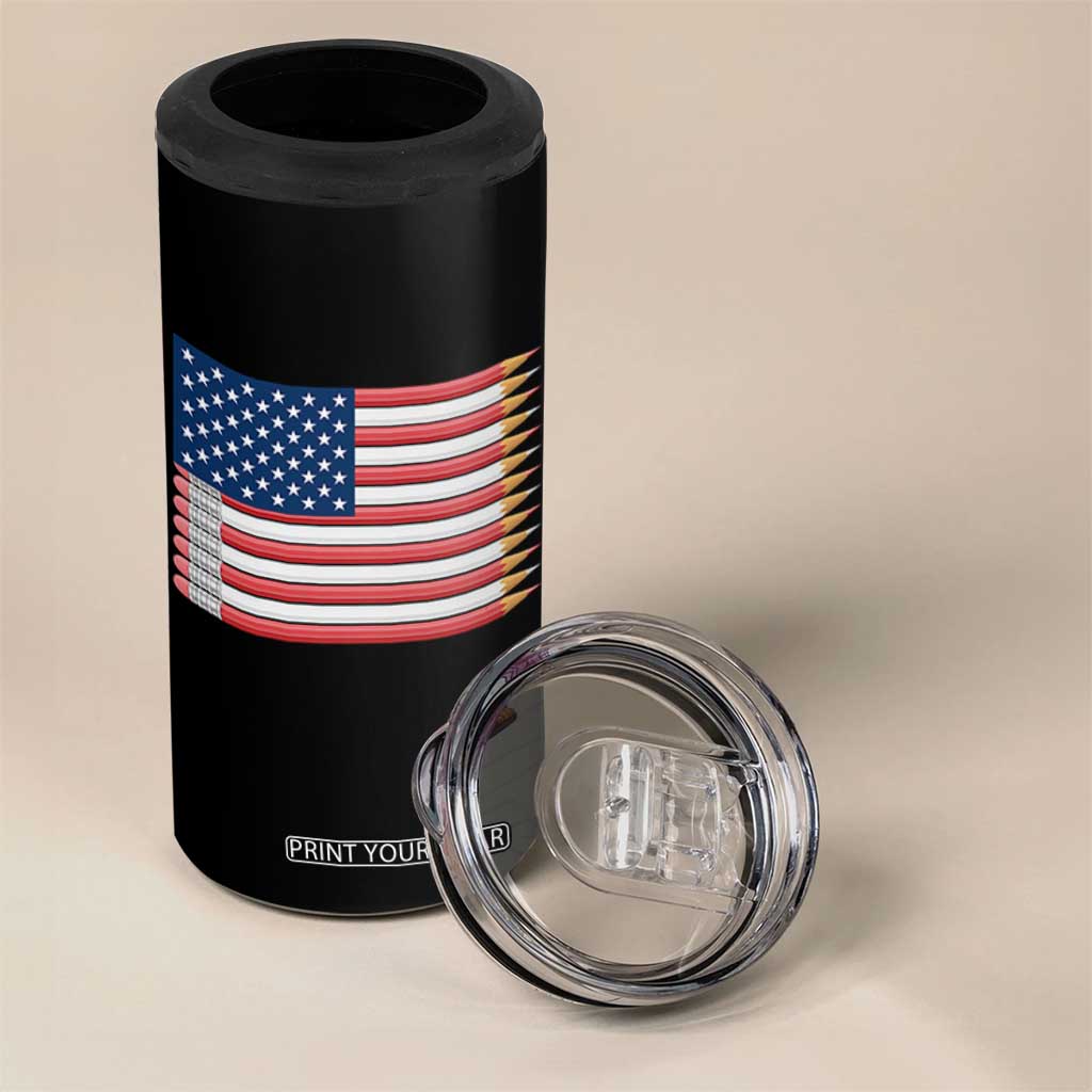Pencil Stripes USA Flag 4 in 1 Can Cooler Tumbler Proud American Teacher Graduation Gift TS12 Print Your Wear