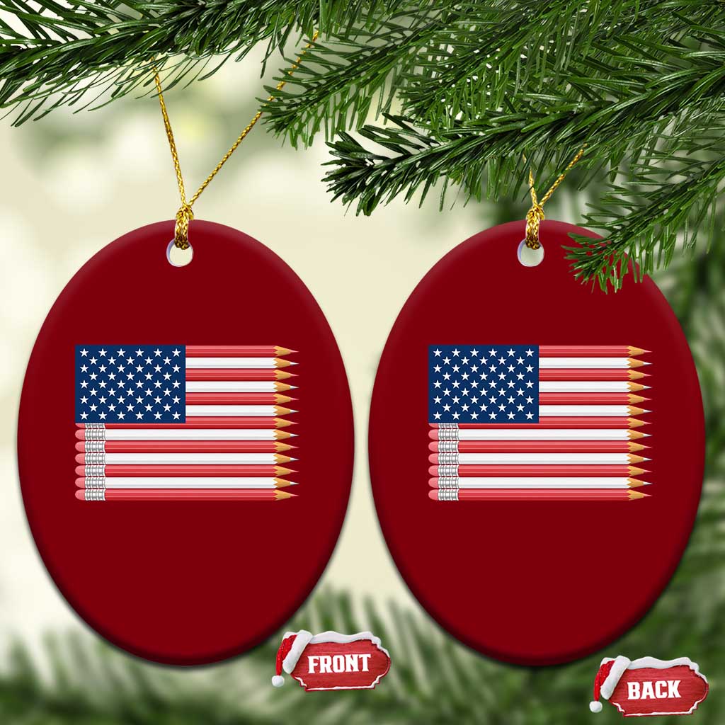 Pencil Stripes USA Flag Ceramic Ornament Proud American Teacher Graduation Gift TS12 Print Your Wear