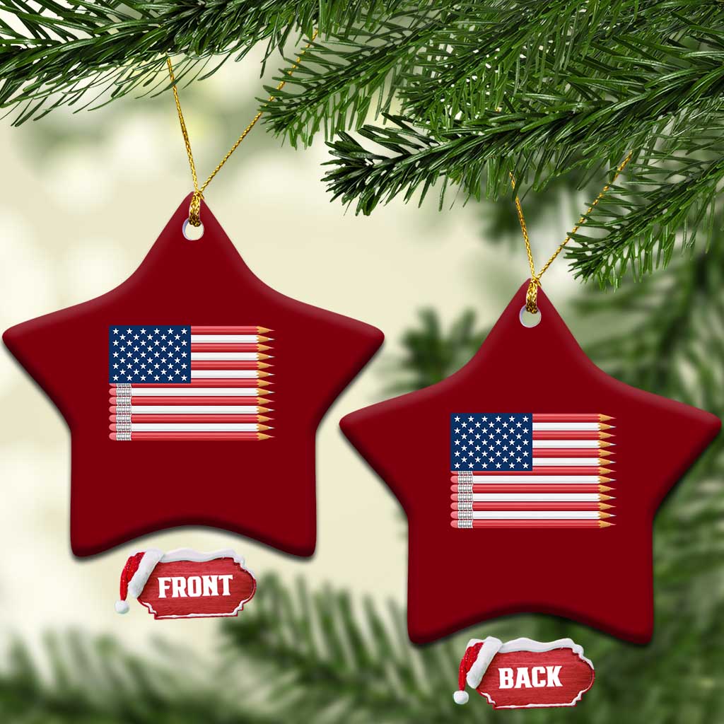 Pencil Stripes USA Flag Ceramic Ornament Proud American Teacher Graduation Gift TS12 Print Your Wear