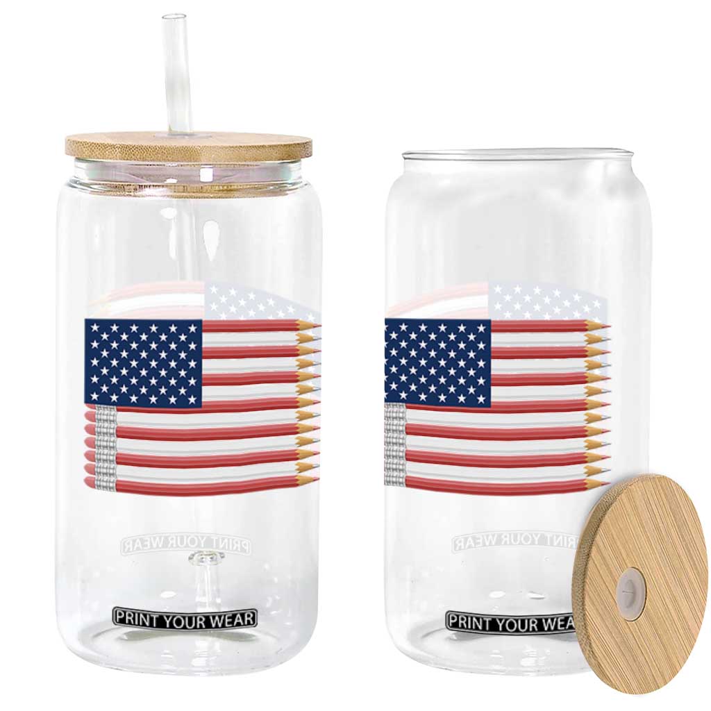 Pencil Stripes USA Flag Glass Can Proud American Teacher Graduation Gift TS12 Print Your Wear