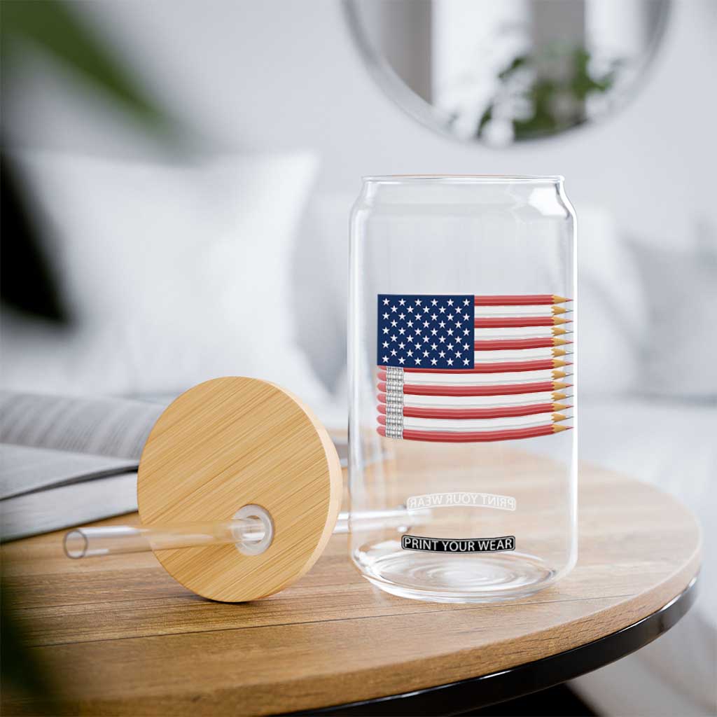 Pencil Stripes USA Flag Glass Can Proud American Teacher Graduation Gift TS12 Print Your Wear