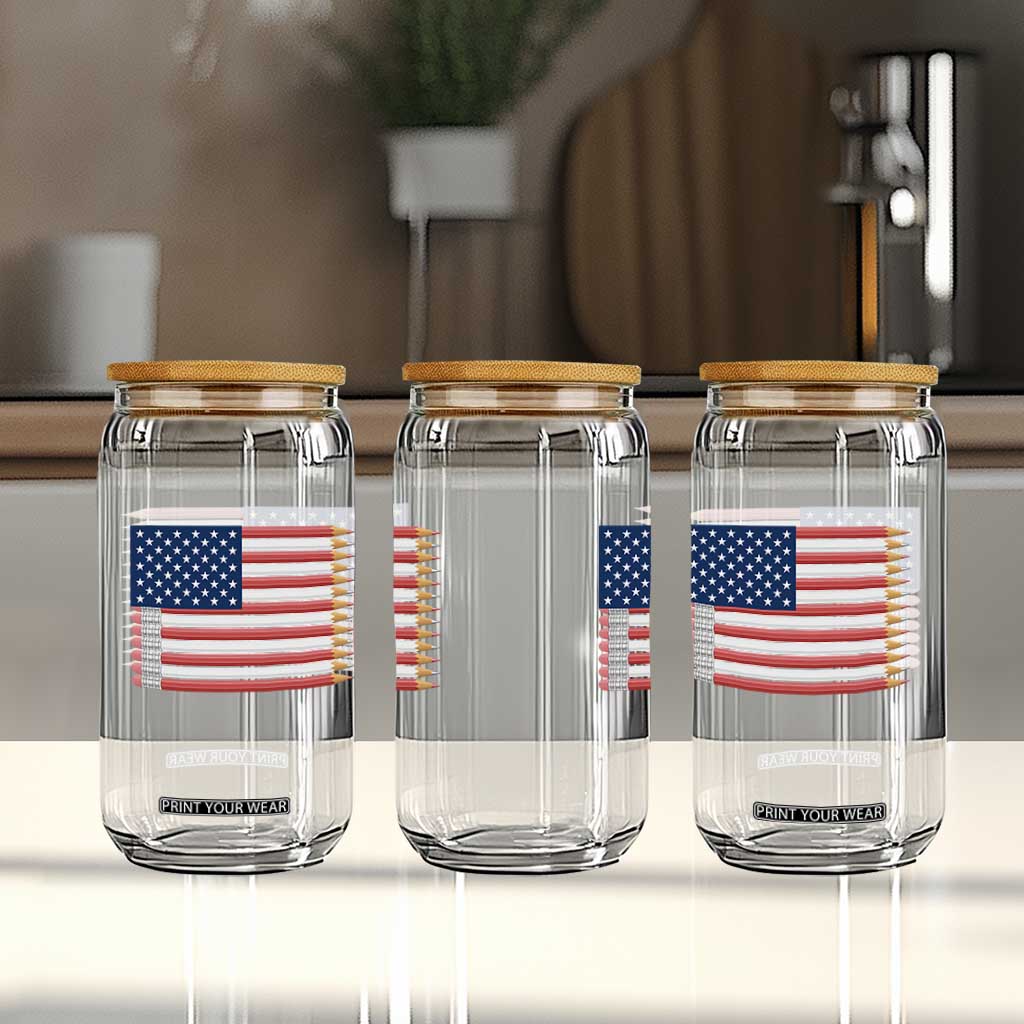 Pencil Stripes USA Flag Glass Can Proud American Teacher Graduation Gift TS12 Print Your Wear