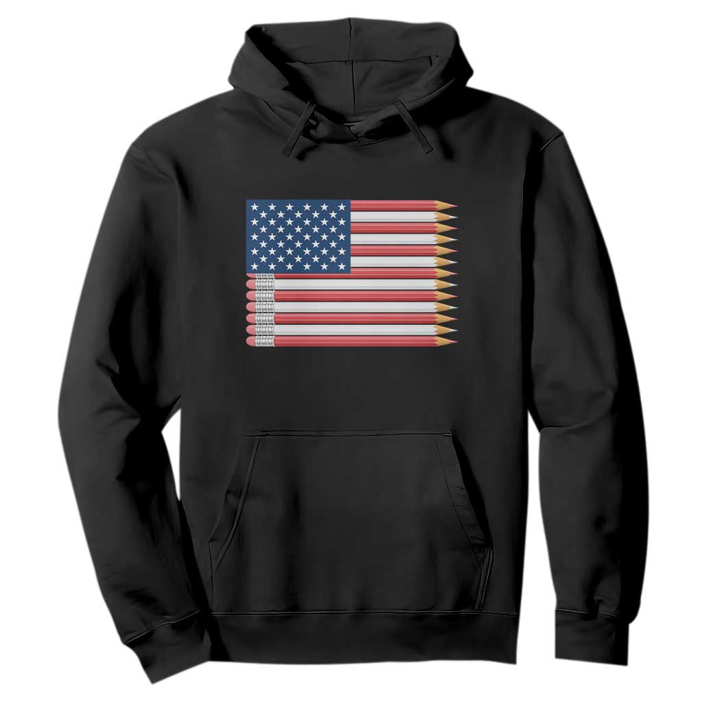 Pencil Stripes USA Flag Hoodie Proud American Teacher Graduation Gift TS12 Black Print Your Wear