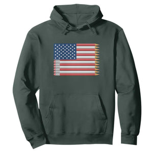Pencil Stripes USA Flag Hoodie Proud American Teacher Graduation Gift TS12 Dark Forest Green Print Your Wear