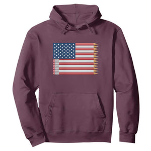 Pencil Stripes USA Flag Hoodie Proud American Teacher Graduation Gift TS12 Maroon Print Your Wear