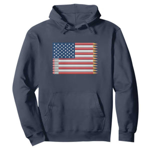 Pencil Stripes USA Flag Hoodie Proud American Teacher Graduation Gift TS12 Navy Print Your Wear