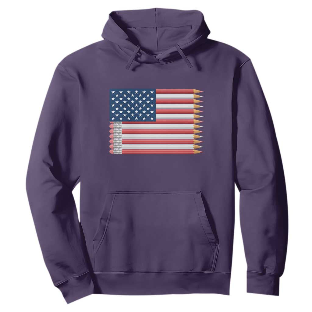 Pencil Stripes USA Flag Hoodie Proud American Teacher Graduation Gift TS12 Purple Print Your Wear