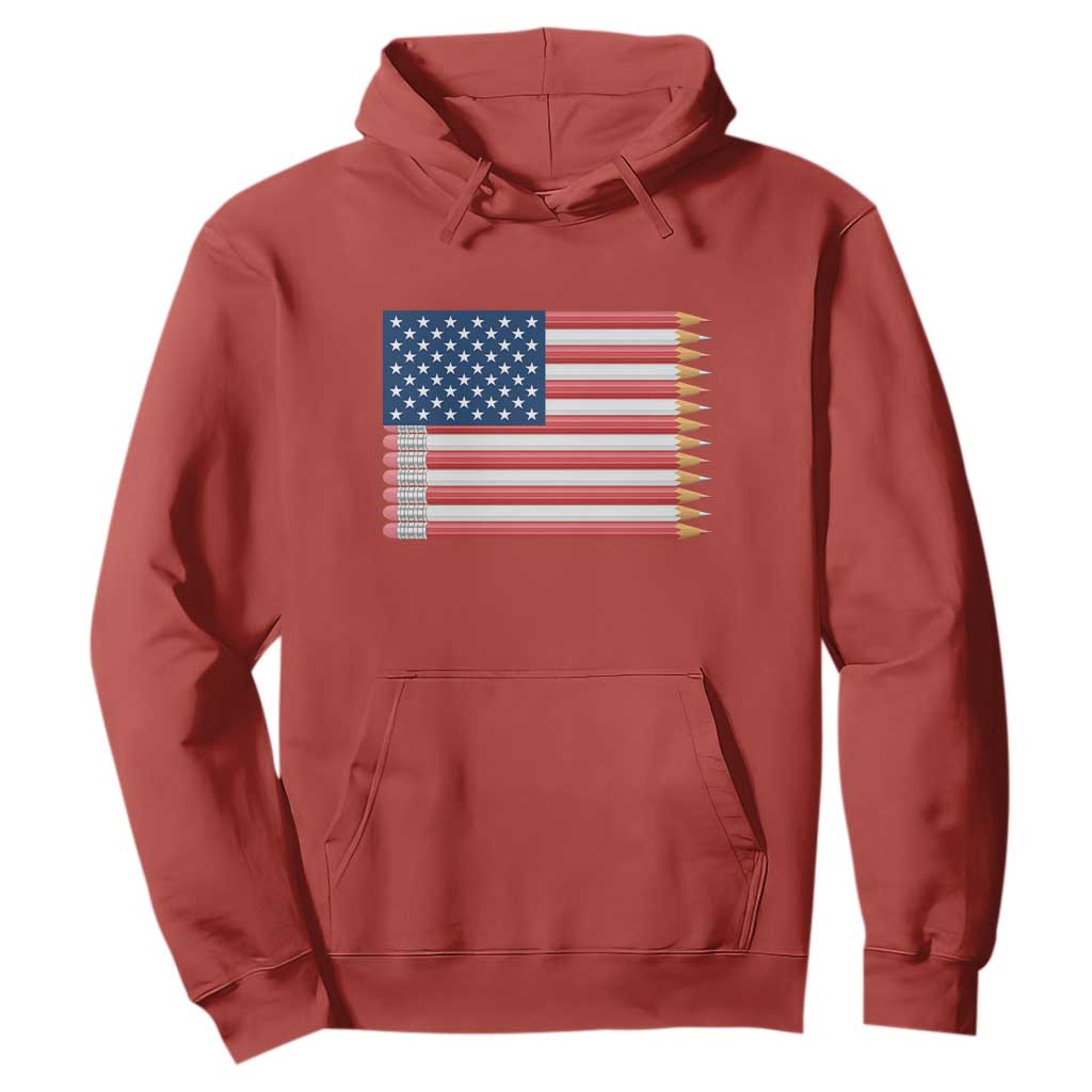 Pencil Stripes USA Flag Hoodie Proud American Teacher Graduation Gift TS12 Red Print Your Wear
