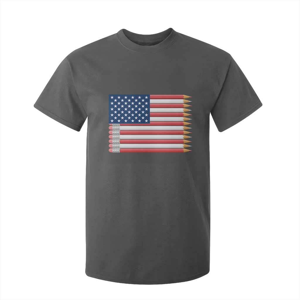 Pencil Stripes USA Flag T Shirt For Kid Proud American Teacher Graduation Gift TS12 Dark Heather Print Your Wear