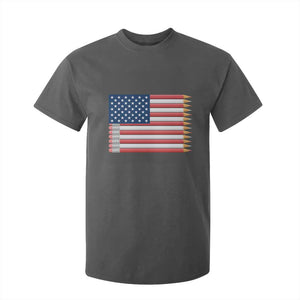 Pencil Stripes USA Flag T Shirt For Kid Proud American Teacher Graduation Gift TS12 Dark Heather Print Your Wear
