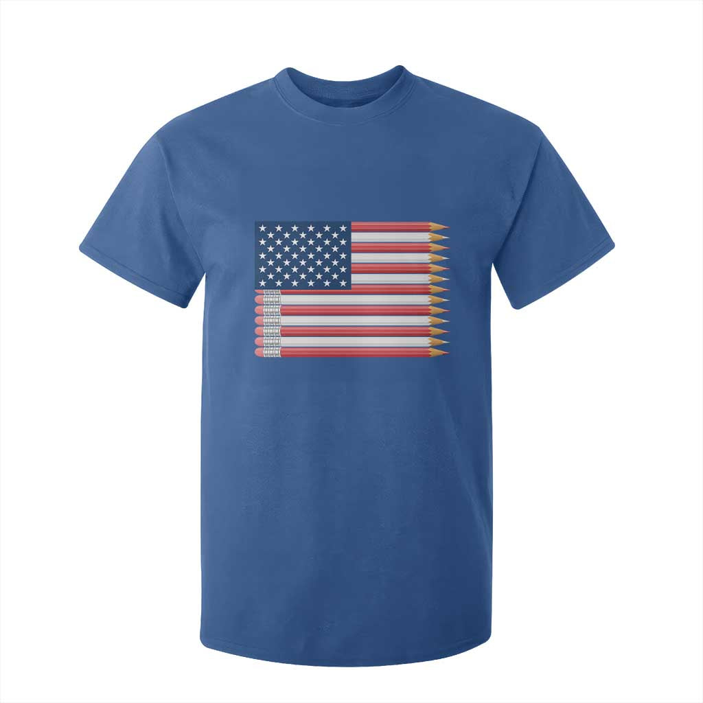 Pencil Stripes USA Flag T Shirt For Kid Proud American Teacher Graduation Gift TS12 Royal Blue Print Your Wear