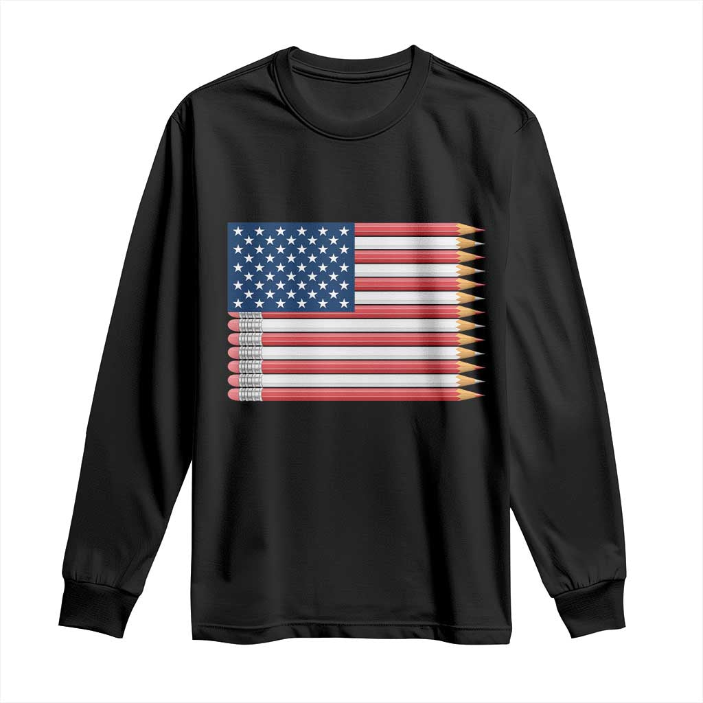 Pencil Stripes USA Flag Long Sleeve Shirt Proud American Teacher Graduation Gift TS12 Black Print Your Wear