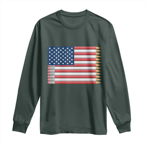 Pencil Stripes USA Flag Long Sleeve Shirt Proud American Teacher Graduation Gift TS12 Dark Forest Green Print Your Wear