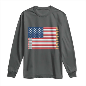 Pencil Stripes USA Flag Long Sleeve Shirt Proud American Teacher Graduation Gift TS12 Dark Heather Print Your Wear