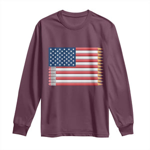 Pencil Stripes USA Flag Long Sleeve Shirt Proud American Teacher Graduation Gift TS12 Maroon Print Your Wear