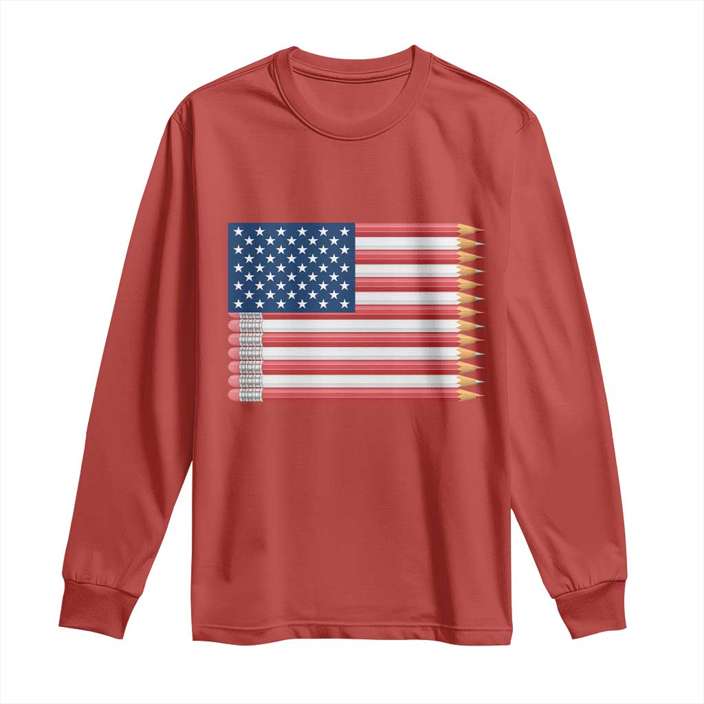 Pencil Stripes USA Flag Long Sleeve Shirt Proud American Teacher Graduation Gift TS12 Red Print Your Wear
