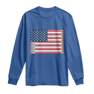 Pencil Stripes USA Flag Long Sleeve Shirt Proud American Teacher Graduation Gift TS12 Royal Blue Print Your Wear