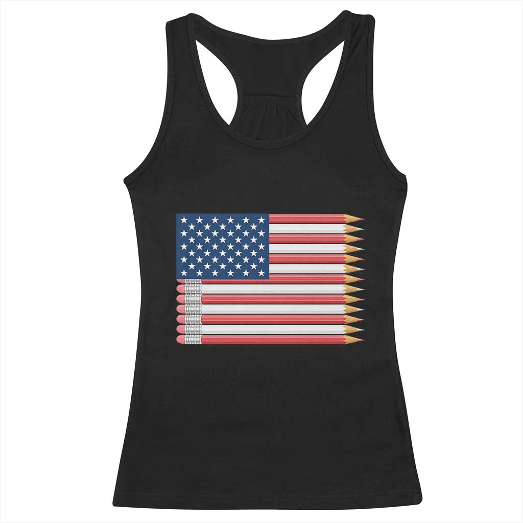 Pencil Stripes USA Flag Racerback Tank Top Proud American Teacher Graduation Gift TS12 Black Print Your Wear