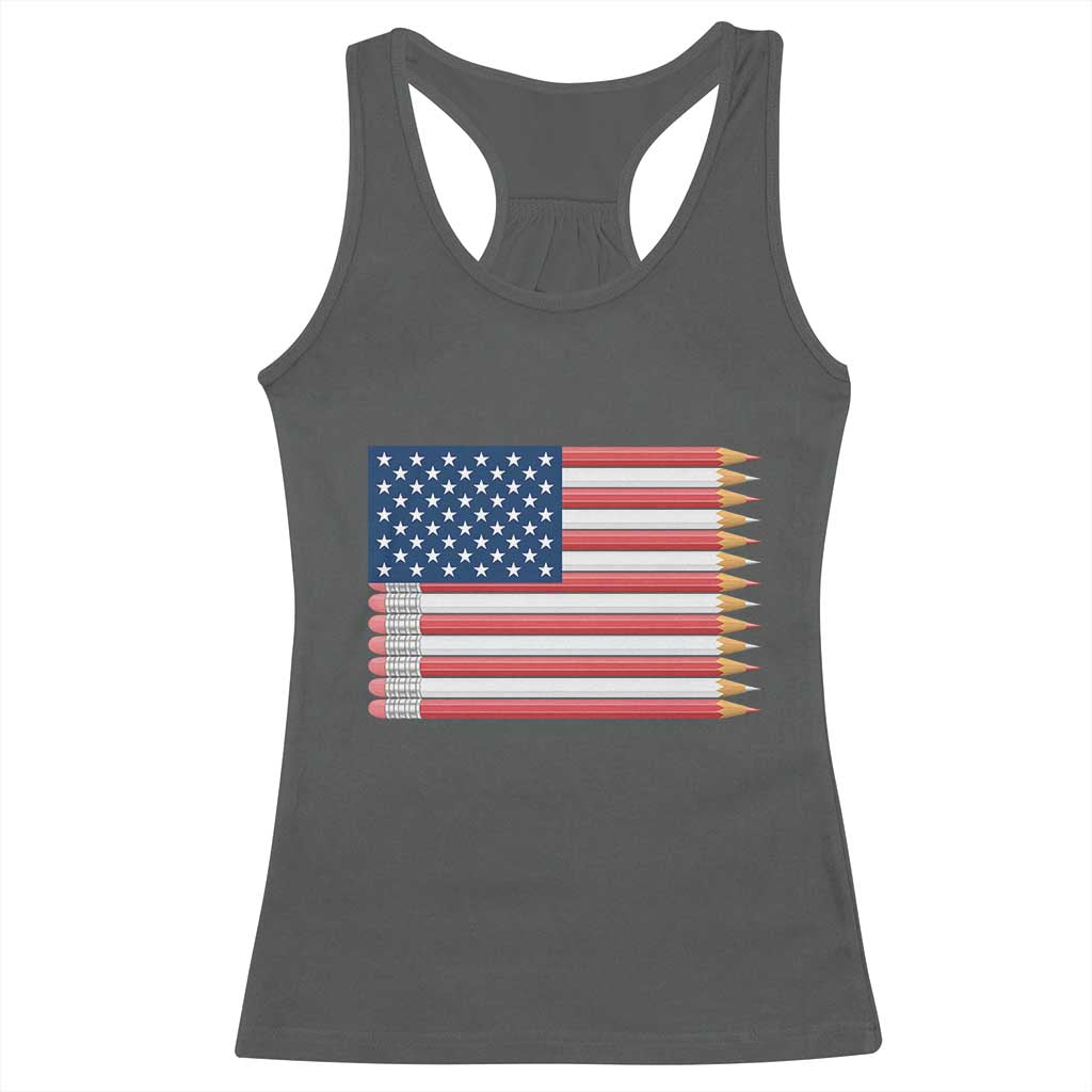 Pencil Stripes USA Flag Racerback Tank Top Proud American Teacher Graduation Gift TS12 Dark Heather Print Your Wear