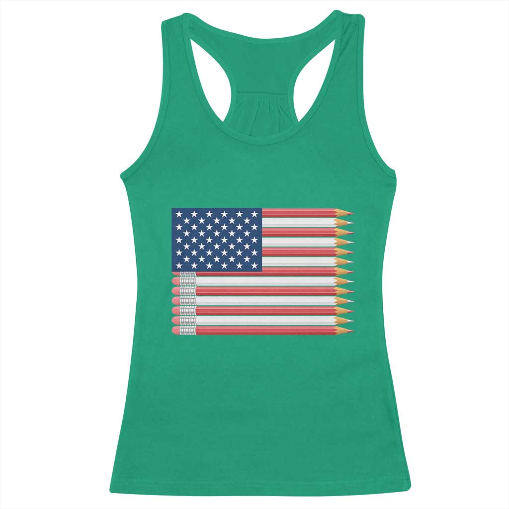 Pencil Stripes USA Flag Racerback Tank Top Proud American Teacher Graduation Gift TS12 Irish Green Print Your Wear