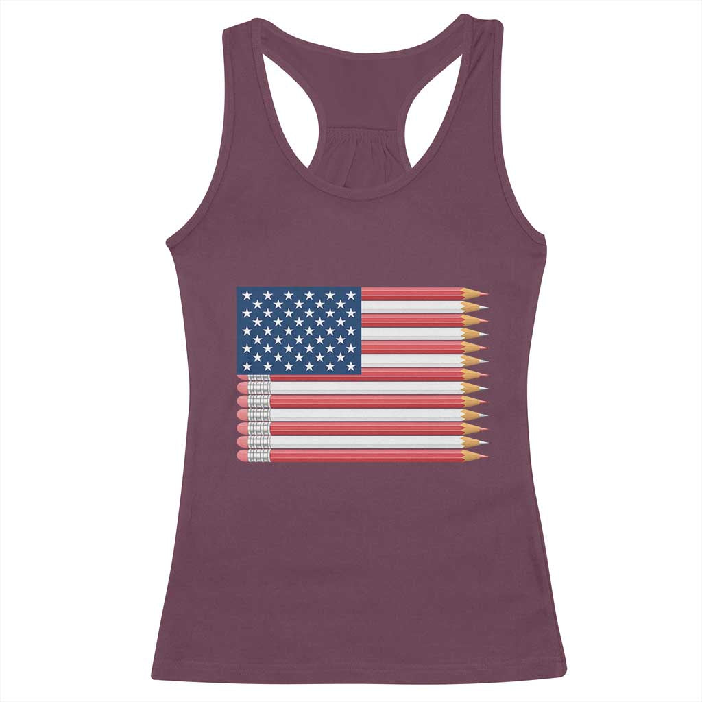 Pencil Stripes USA Flag Racerback Tank Top Proud American Teacher Graduation Gift TS12 Maroon Print Your Wear