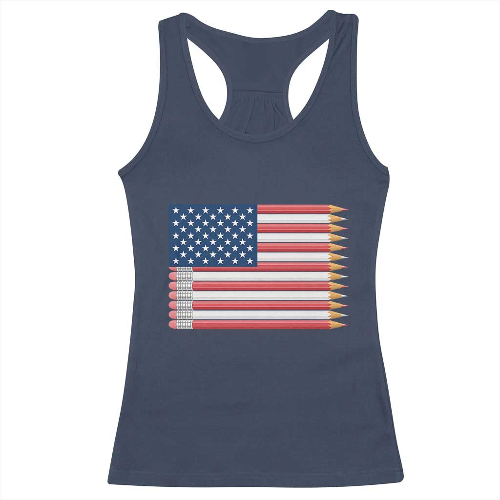 Pencil Stripes USA Flag Racerback Tank Top Proud American Teacher Graduation Gift TS12 Navy Print Your Wear
