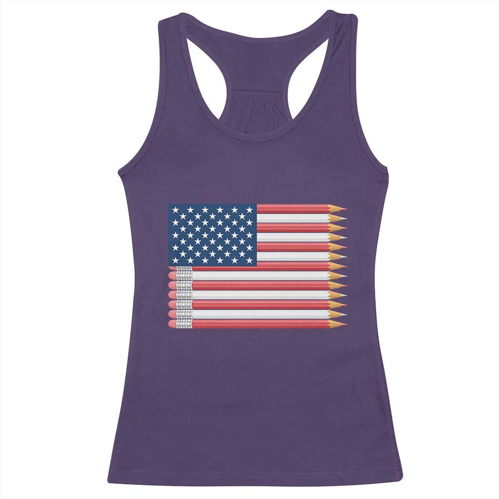 Pencil Stripes USA Flag Racerback Tank Top Proud American Teacher Graduation Gift TS12 Purple Print Your Wear