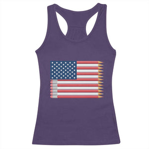 Pencil Stripes USA Flag Racerback Tank Top Proud American Teacher Graduation Gift TS12 Purple Print Your Wear