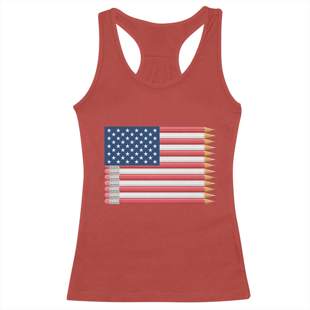 Pencil Stripes USA Flag Racerback Tank Top Proud American Teacher Graduation Gift TS12 Red Print Your Wear
