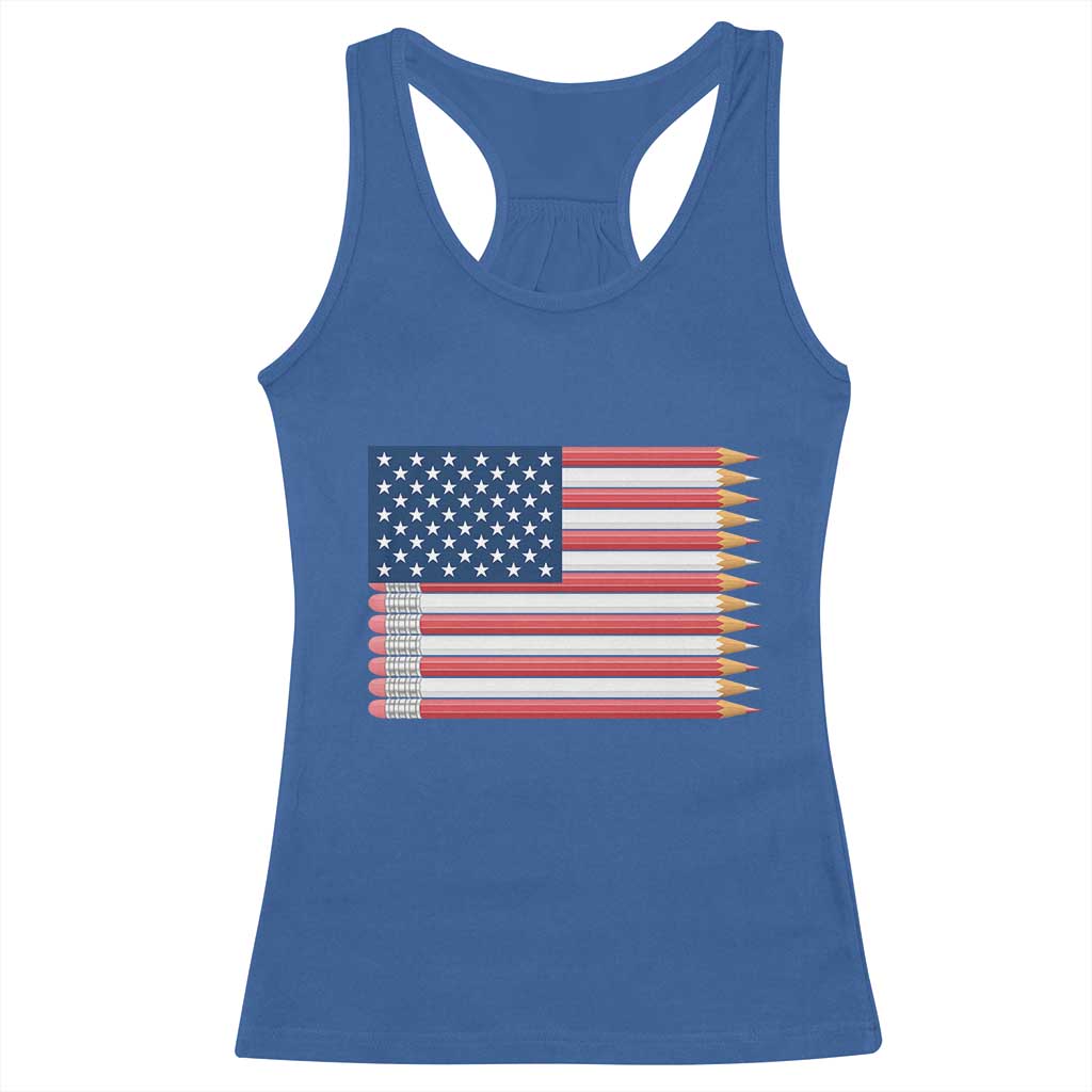 Pencil Stripes USA Flag Racerback Tank Top Proud American Teacher Graduation Gift TS12 Royal Blue Print Your Wear