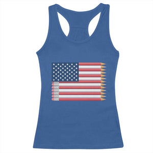Pencil Stripes USA Flag Racerback Tank Top Proud American Teacher Graduation Gift TS12 Royal Blue Print Your Wear